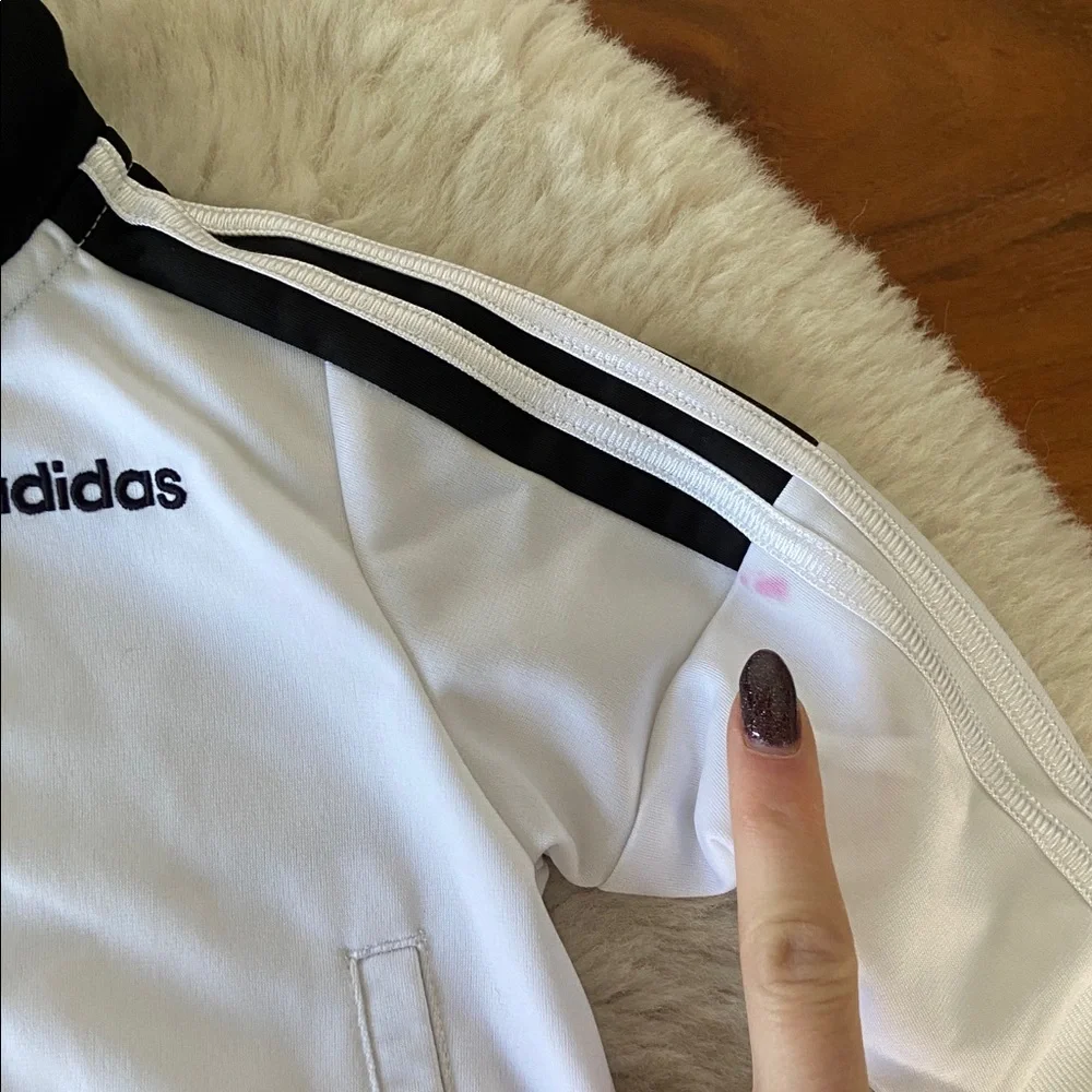 adidas baby zip up jacket white black track jacket athletic sporty toddler 6 mo